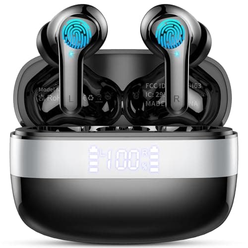 Wireless Bluetooth Earbuds, Bluetooth 5.3 Noise-Canceling Headphones with Mic, 48H Playtime Ear Buds, IPX7 Waterproof, in Ear Stereo Earphones for Sports & Workouts, Compatible with iOS/Android