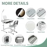 Diroan Kids Functional Desk and Chair Set, Ergonomic Height Adjustable Children School Study Desk with Tilt Desktop, Book Stand, LED Light, Metal Hook and Storage Drawer for Boys Girls(Grey) 5