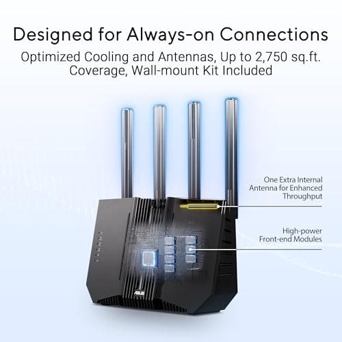 ASUS RT-BE92U BE9700 Tri-Band WiFi 7 Router, Supports New 320MHz Bandwidth & 4096-QAM, MLO, AI WAN Detection, AiMesh Support, Subscription-Free Network Security & Comprehensive VPN Features 4