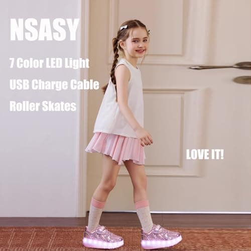 Nsasy Kids Roller Shoes Boy Girl Sneakers with Wheels Become Sport Sneaker with Led for Christmas Birthday Children Show Gift 4