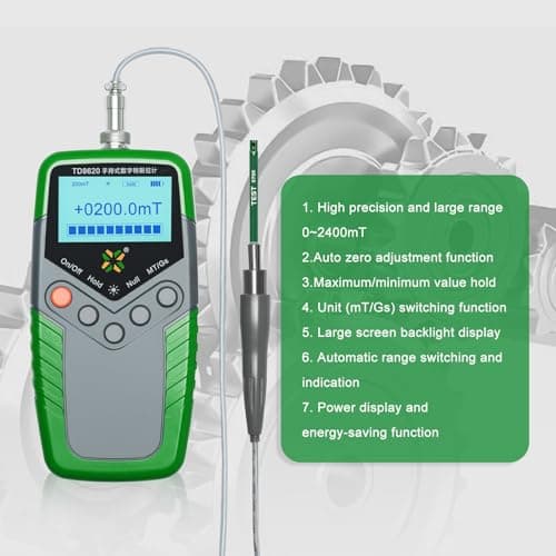 Gauss Meter Tesla Magneto Meter 0-2400mT, Magnetic Field Strength & N/S Recognition Function, ±5% Accuracy for Factories, Workshops 2