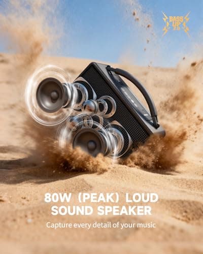 DINDIN Portable Bluetooth Speaker: 80W (Peak), 20H Playtime, Loud Wireless Wood Speakers with Bass, AUX and USB Input, Subwoofer, TWS Pairing, Vintage Speaker for Outdoor, Home, Office (Black) 2