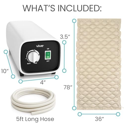 Vive Alternating Air Pressure Mattress Pad - The Original Bed Sore Prevention Solution - Hospital Topper for Bedridden Patients - Includes Waterproof, Breathable Ulcer Cushion & Whisper Quiet Pump 2