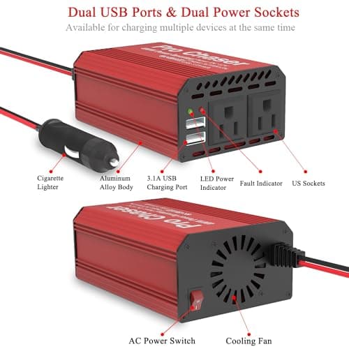 Pro Chaser 400W Power Inverters for Vehicles - DC 12v to AC 110v Car Inverter Converter, 6.2A Dual USB Charging Ports, Dual AC Adapter for Laptops Air Compressor 5