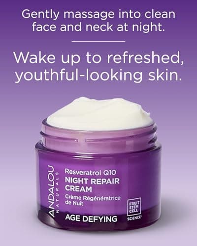 Andalou Naturals Age Defying Resveratrol Q10 Night Repair Cream - Anti-Wrinkle Moisturizer to Hydrate & Smooth - CoQ10 & Resveratrol for Dry Skin - 1.7 oz 3