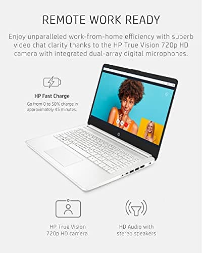 HP 14 Laptop, Intel Celeron N4020, 4 GB RAM, 64 GB Storage, 14-inch Micro-edge HD Display, Windows 11 Home, Thin & Portable, 4K Graphics, One Year of Microsoft 365 (14-dq0040nr, Snowflake White) 4