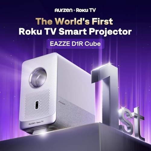 Aurzen Roku TV Smart Projector with Wifi and Bluetooth, D1R Cube Roku Streaming Experience Built-in, Sealed Optical Engine, 1080P FHD, Dolby Audio, Portable Mini Projector for Home/Outdoor Movies 2