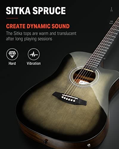 Donner Acoustic Electric Guitar Full Size Kit for Beginner Intermediate with Amplifier Capo Pick Tuner Strings Strap - 41 Inch 5