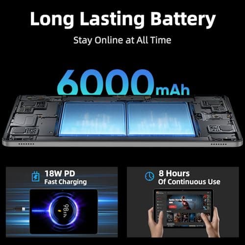 Tablet 10 inch Android 15 Tablet, Octa-Core Processor, 12GB RAM 64GB ROM 2TB Expand, 1280x800 HD Touchscreen, GPS, WiFi 5, Dual Camera, BT5.0, 6000mAh, Widevine L1 (Blue with case) 5