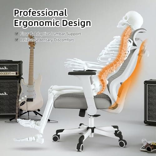 Ergonomic Office Chair Reclining Gaming Chair Adjustable Lumbar Support 4D Armrest 6D Headrest Breathable Mesh Swivel Computer Chairs Home Studio Chairs Desk Chair Coat Hanger Tilt Lock (Grey) 4