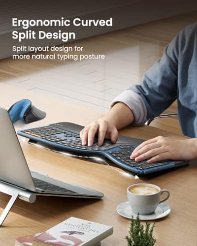 ProtoArc Backlit Bluetooth Ergonomic Keyboard, EK01 Plus Full Size Wireless Split Keyboard with Dual Bluetooth and USB, Cushioned Wrist Rest, Rechargeable, Compatible with Windows/Mac/Android, Blue 3
