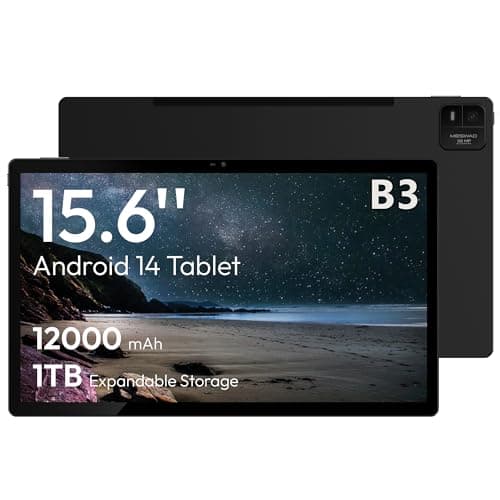 MESWAO 15.6 Inch Android 14 Tablet, 2025 Large Tablet with1080 IPS HD Display Big Screen, 8-Core, 6GB+128GB, Support 1TB TF Card, 12000mAh Long Lasting Battery for Movie/Work-Space Gray