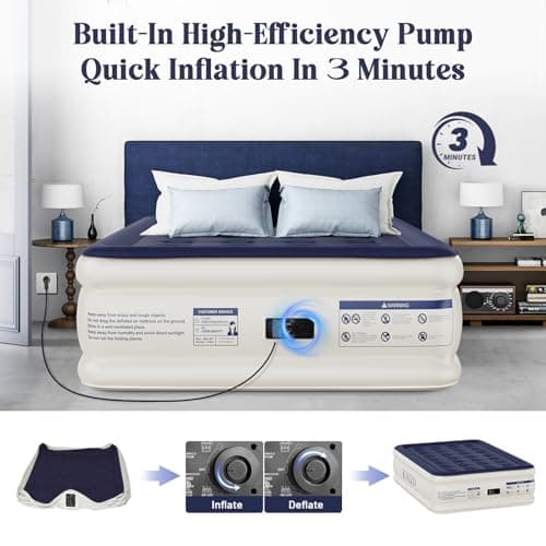 KNZZO Air Mattress Full with Built-in Pump, Blow Up Mattress with Soft Flocked Top, Leakproof Inflatable Mattress, Foldable Waterproof Air Bed for Home, Guests, Camping, with Storage Bag 4