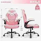 N-GEN Video Gaming Chair Ergonomic Computer Desk Office Chair with Lumbar Support Adjustable Height Swivel Wheels Flip-Up Arms PU Leather Home and Office (Pink) 3