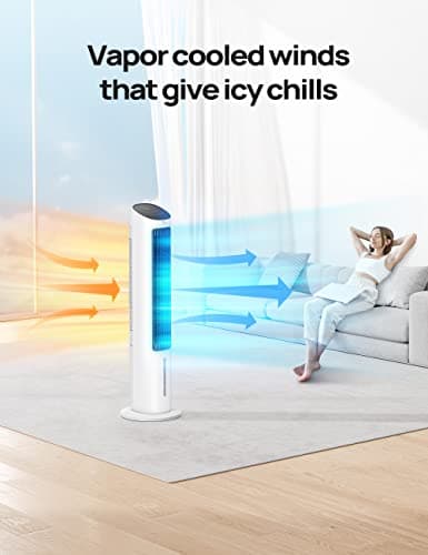 Dreo Evaporative Air Cooler, 40” Cooling Fans that Blow Cold Air, 80° Oscillating, Removable Water Tank, Ice Packs, Remote Control, 4 Speeds, 7H Timer, Swamp Cooler for Bedroom, White 4