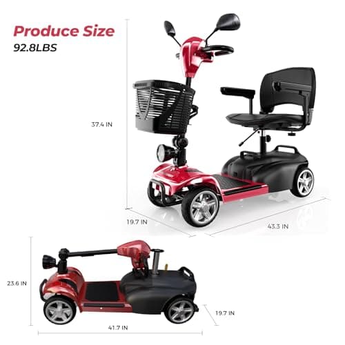 iScooter 4 Wheels Mobility Scooter, Up to 300LBS Mobility Scooter for Seniors & Adults, Foldable Electric Wheelchair Device, LED Headlight, Basket, Cup Holder,Long Range,USB Charging 4