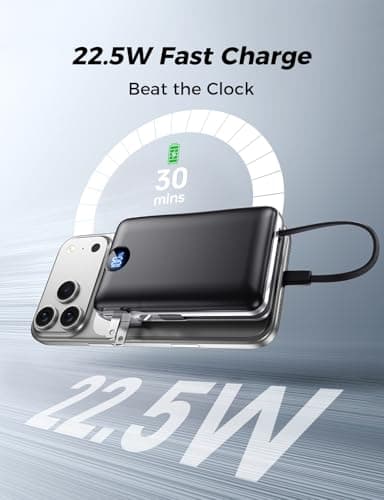 50000 mAh Portable Charger with Built in Cable & Wall Plug, Power Bank, 4 Outputs, 22.5W Fast Charging, Travel Essential Battery Pack with LED Display for iPhone 17/16/15/14 Series, Samsung, iPad 3