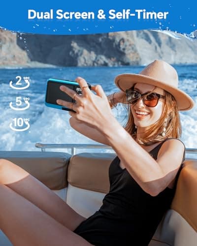 4K Underwater Camera Snorkeling 11FT Waterproof Camera 64MP Autofocus with 32GB Card Dual Screens Selfie 16X Zoom Floatable Compact Digital Camera Waterproof with 2 Batteries (Blue) 2