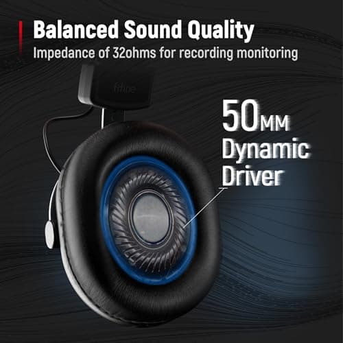 FIFINE Studio Monitor Headphones for Recording, Wired Headphones with 50mm Driver, Over Ear Headset with Detachable Cables 3.5mm or 6.35mm Jack, Black, on PC/Mixer/Amplifier-H8 2