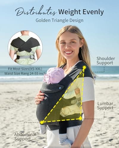 GROWNSY Baby Carrier Newborn to Toddler, Cozy Baby Wraps Carrier, Ergonomic Baby Carrier with Head Support, Deep Grey 5