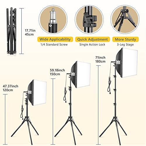 Torjim Softbox Photography Lighting Kit, 16'' x 16'' Professional Softbox Lighting Kit with 85W 3000-7500K LED Bulbs, Studio Lights for Photography/Video Recording/Live Streaming/Portraits Shooting 3