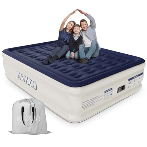 KNZZO Air Mattress Queen with Built-in Pump, Blow Up Mattress with Soft Flocked Top, Leakproof Inflatable Mattress, Foldable Waterproof Air Bed for Home, Guests, Camping, with Storage Bag