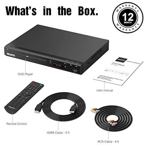 MEGATEK Region-Free HDMI DVD Player for TV, Compact CD/DVD Player for Smart TV, USB Port, Plays All Region DVDs & Multi Formats, Metal Housing, HDMI/RCA Cables & Remote Included 5