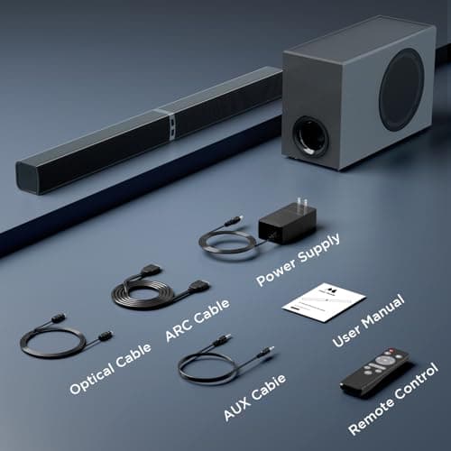 MZEIBO Sound Bar with Subwoofer,120W Soundbar for Smart TV Surround Sound Home Theater System Bluetooth 5.3 Audio Compatible with ARC, AUX, Optical 5