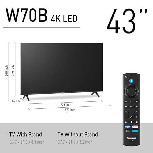 Panasonic W70 Series (2025 Model) 43" LED 4K Ultra HD Smart Fire TV, Press & Ask Alexa, Apple AirPlay, HDR10+, HDMI 2.1, and Bluetooth Support - 43W70BP 3