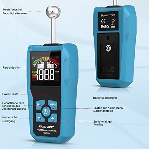Moisture Meter, DURFICST Pinless Moisture Meter with LCD Display Color Screen and Audible Alarm for All Building Materials, Wood, Walls, Plaster, Masonry… 3