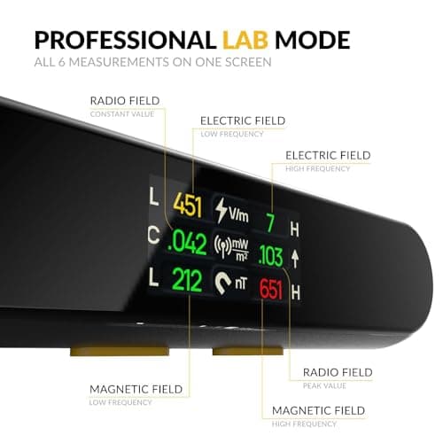 EMF Detector Rechargeable Radio Frequency Electromagnetic Field Radiation Meter 4-in-1 Handheld Digital Cell Phone 5g Detector with Dosimeter Mobile and WiFi Signal Strength Meter (Light Black) 3