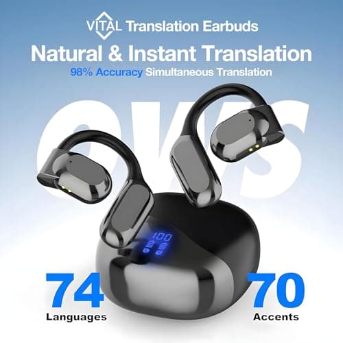 Vital Translation Earbuds Real Time Language Translator Earbuds Vital Translate Buds Into 74 Languages 70 Accents | Bluetooth 5.3 Open-Ear | Noise Isolation | 7–8H Battery Music, Calls 2