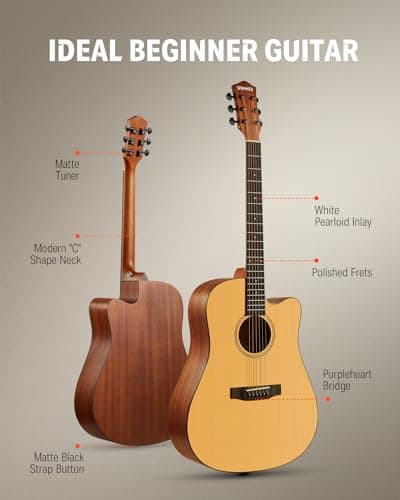 Donner 41” Acoustic Guitar Bundle for Beginners Adults with Online Lesson, 4/4 Full Size Steel Acustica Guitarra with Gig Bag, Tuner, Strap, Strings, Picks, Capos, Cutaway, Natural, DAG-1C/DAD-110C 3