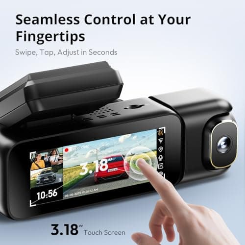 BOTSLAB 3 Channel Dash Cam 4K with 128GB Card, 3.18" Touch Screen, Voice Control, 4K Dash Cam Front and Rear Inside Loop Recording, 5.8GHz WiFi, GPS, Night Vision, WDR, Parking Mode 3
