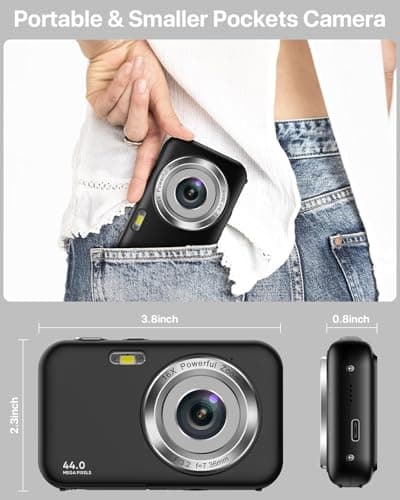 Digital Camera, Kids Camera with 32GB Card, FHD 1080P 44MP Vlogging Camera, 16X Zoom Point and Shoot Digital Camera Compact Portable Rechargeable Cameras for Teens Boys Girls Students Seniors-Black 5