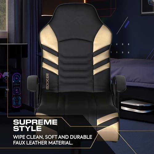 X Rocker Aries Youth PC Video Gaming Chair with Built-in Audio Speakers, Kids Pedestal Chair for Gamers, Swivel & Rock Base, Foldable Black & Gold, Gifts for Gamers 5