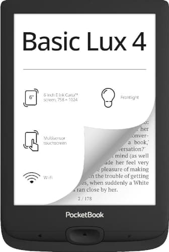 PocketBook Basic Lux 4 E-Book Reader - 6" Glare-Free HD E-Ink Display - Frontlight - Compact & Lightweight Ebooks Reader - Wi-Fi, Ergonomic Buttons - MicroSD Slot - Eye-Friendly Ereader 4