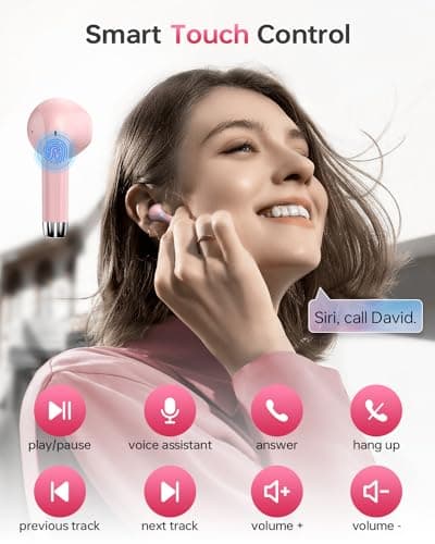 KTGEE Wireless Earbuds Bluetooth 5.3 Headphones, 40Hrs Playback Stereo Ear Buds with LED Display Charging Case IPX7 Waterproof in-Ear Earphones with Mic for Phone Tablet Laptop Sports, Pink 3