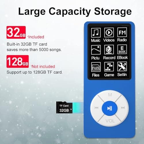 MP3 Player with 32GB TF Card,Built-in HD Speaker,Portable HiFi Music Player with Video/Voice Recorder/FM Radio/Photo Viewer/E-Book Player for Kids 2