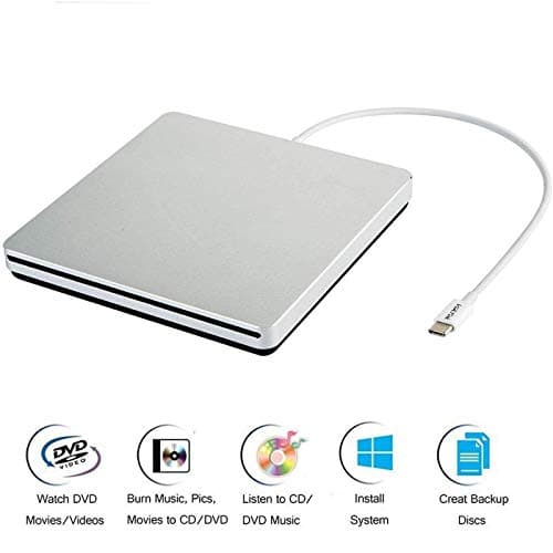 VikTck USB-C Superdrive External DVD/CD Reader and DVD/CD Burner for Apple-MacBook Air/Pro/iMac/Mini/MacBook Pro/ASUS/ASUS/DELL Latitude with USB-C Port Plug and Play(Silver) 2
