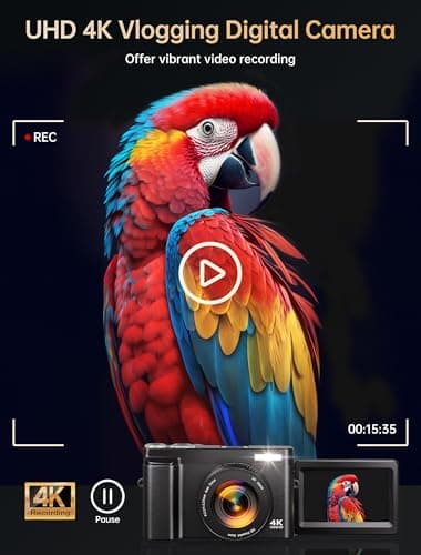 4K Digital Camera for Photography, 64MP Autofocus WiFi Vlogging Camera for YouTube with 3'' 180° Flip Screen,Travel Camera with SD Card, Point and Shoot Digital Camera 16X Zoom, UV Filter,2 Batteries 2