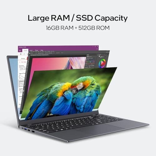 UOWAMOU 15.6-inch, 16GB RAM, 512GB SSD, FHD IPS Display Laptop Computer, N5095 Quad Core, 2.4/5G WiFi, BT4.2 Backlit and Fingerprint, Lightweight and Portable 3