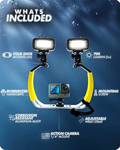 Movo DiveRig1 XL Diving Rig Bundle with Waterproof LED Lights - Compatible with GoPro Hero, HERO5, HERO6, HERO7, HERO8, HERO9, HERO10 and DJI Osmo Action Cam - Scuba Accessories for Underwater Camera 5