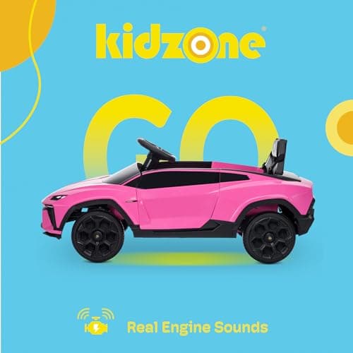 Kidzone Kids Electric Ride On 12V Licensed Lamborghini Lanzador Battery Powered Sports Car Toy with Parent Remote Control & Manual Drive, Bluetooth, LED Lights&Music - Pink 3