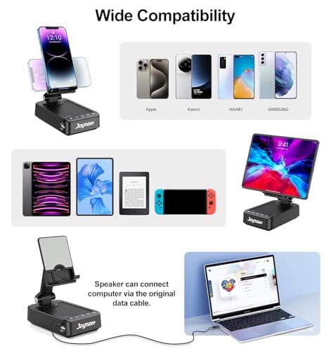 Joymate Gifts for Men Women, Phone Stand with Bluetooth Speaker and Charging Function 360° Rotable Angle Adjustable Cell Phone Holder with HD Stereo Sound Fits All Phones,Tablet (Black) 5