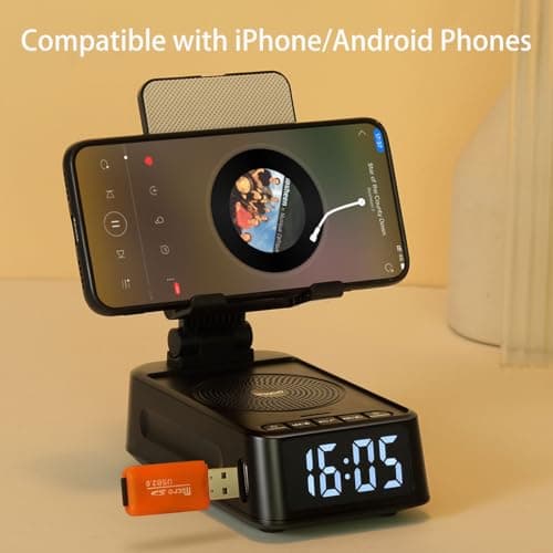 Gifts for Men Women, Phone Stand with Bluetooth Speaker&Clock, Birthday Gifts for Him, Phone Holder with Wireless Speaker, Ideal for Dad Mom Husband Boy, Cool Tech Gadget for Men 5