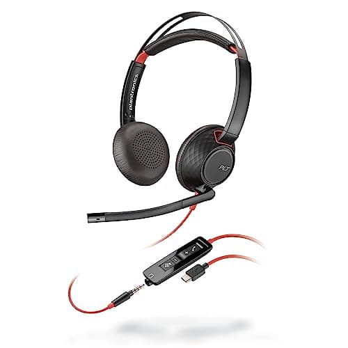 Poly Blackwire 5220 Wired Headset - Flexible Boom Mic - Noise Cancelling Headphones with Mic - USB-C, USB-A, 3.5mm - Ergonomic Over-Ear Design - Works with Microsoft Teams, Zoom - Work from Home