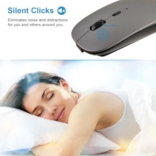SUNGI Bluetooth Mouse,Wireless Slim Silent Mouse Jiggler Rechargable Mouse for iPad/MacBook/Tablet/PC/iPhone/Cellphone,Gray 2