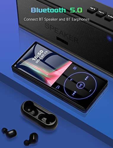 96GB MP3 Player with Bluetooth 5.0: Portable Lossless Sound Music Player with HD Speaker,2.4" Screen Voice Recorder,FM Radio,Touch Buttons,Support up to 64GB for Sport(Earphones&64GB TF Card Included) 3