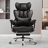 GTRACING Big and Tall Gaming Chair 400lbs Heavy Duty Office Chair with Foot Rest & Ergonomic Pocket Spring Lumbar Support, High Back 3D Saddle Shaped Cushion for Back Pain Relief, Matte-Black 3